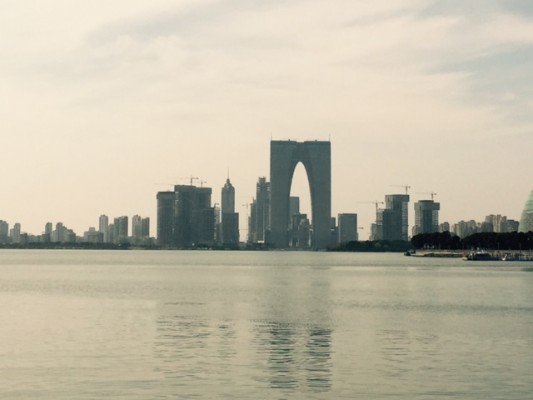 View across Jinji Lake from the Intercontinental Hotel in Suzhou. 