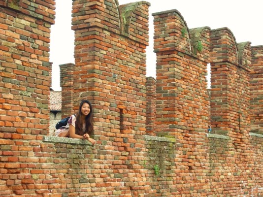 People Winner, Amy Wang (Milan Program): Exploring castles in Verona, Italy—a lot of the gothic style architecture and red brick reminded me of Wash U!