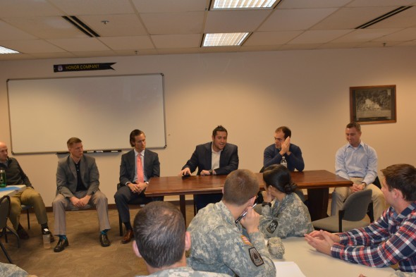 Veteran and Active Duty members of the Olin Business School and the Washington University School of Law share their experiences as young officers with junior and senior college students from the 9 member schools of the Gateway ROTC Battalion.