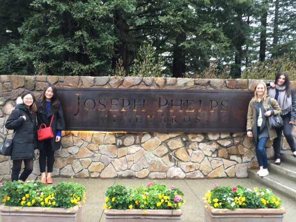 The student team arrives at the Joseph Phelps winery in the heart of Napa Valley.