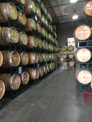 Barrels of wine in storage at the Wine Foundry.