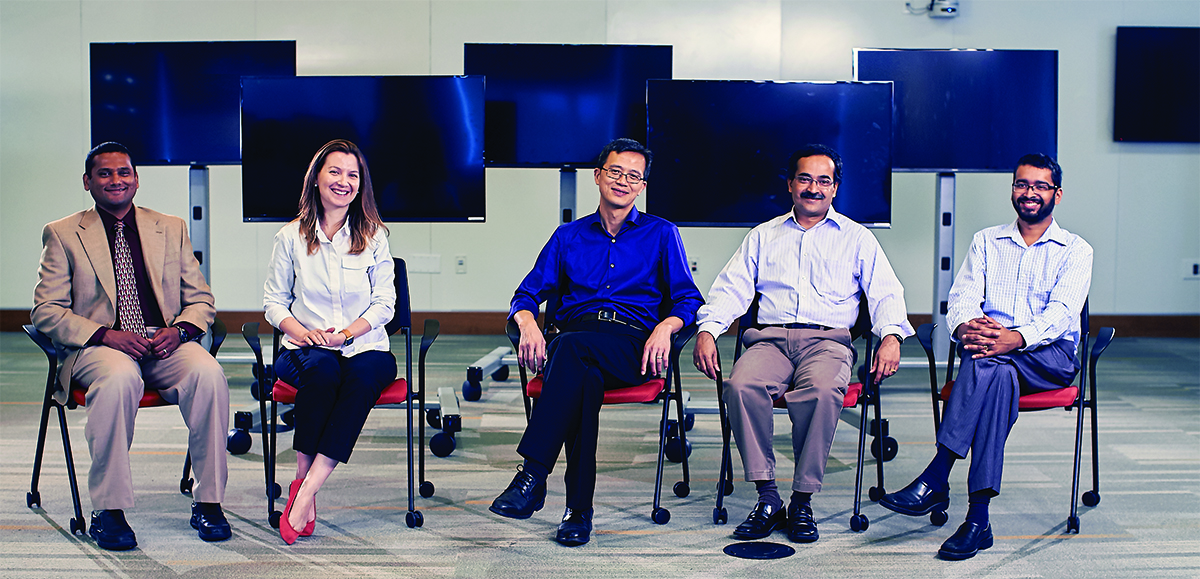 Some of the Olin professors involved in big data research and teaching, left to right: Durai Sundaramoorthi, Senior Lecturer in Management; Yulia Nevskaya, Assistant Professor of Marketing; Tat Chan, Associate Professor of Marketing ; Seethu Seetharaman, W. Patrick McGinnis Professor of Marketing; Arun Gapalakrishnan, Assistant Professor of Marketing