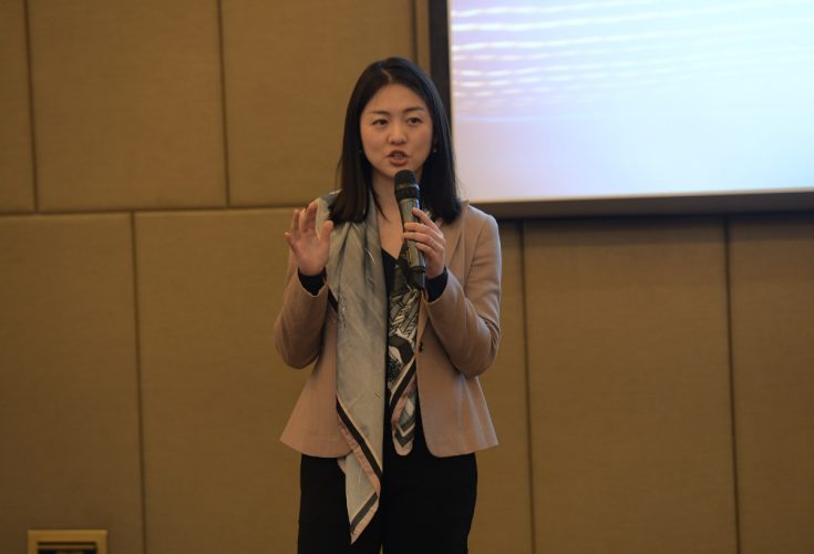 Di Lu, corporate relations manager for the WCC in Shanghai, moderates a panel during a residency for SMP students in Beijing in March 2021.