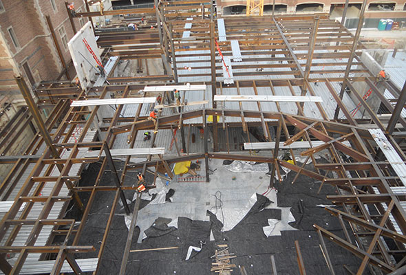 Steel beams in place in Knight & Bauer Hall