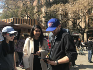 Students take part in an iPad-led scavenger hunt on their arrival in Barcelona as a way to get cultural and business acclimation in the city.